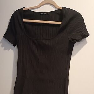Zara Black Ribbed Short Sleeve Top